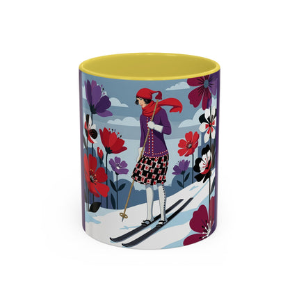 🎿❄️ The Winter Flower Skier Colorful Mug – Art Deco Alpine Fantasy