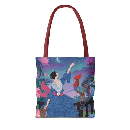 🌙🐓 The Lady Of The Moonlit Rooster Garden Tote Bag – Art Deco Floral Fantasy