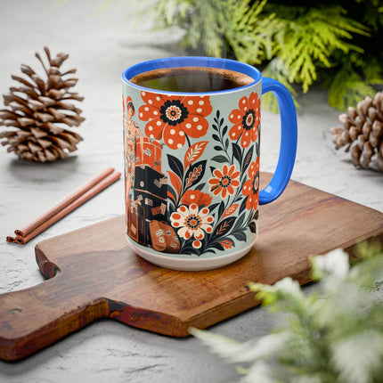 🧳🌼 The Grand Floral Voyage Colorful Mug – Art Deco Travel Elegance
