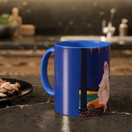 The Moonlit Promenade Colorful Mug (11oz, 15oz) – Blush Elegance, Coastal Romance & Art Deco Style