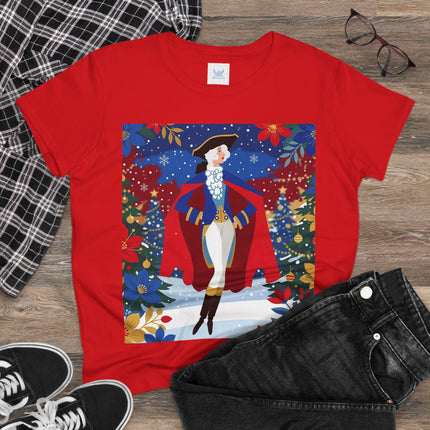 🎄🎭 The Christmas Masquerade Lady Cotton Tee – Art Deco Holiday Glamour
