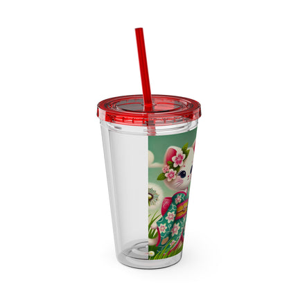 Geisha Kitten and the Dandelion Wish Sunsplash Tumbler with Straw, 16oz