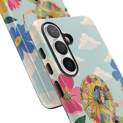 🌸🪞 The Floral Parasol Reflection Phone Case – Art Deco Garden Fantasy