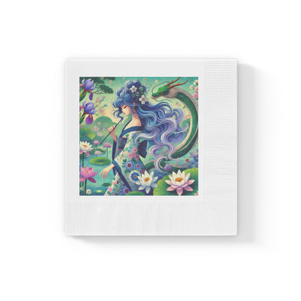 Fairy of the Koi Pond White Coined Napkins