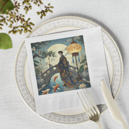 Moonlit Bridge Gentleman White Coined Napkins – Imperial Serenity & Moonlit Harmony