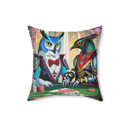 Cyberpunk Owl & Raven Spun Polyester Square Pillow