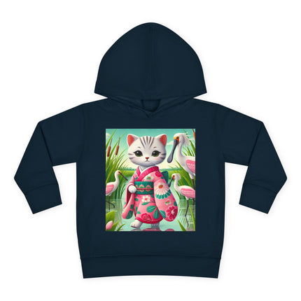 Geisha Kitten Strolls Among the Spoonbills Toddler Pullover Fleece Hoodie