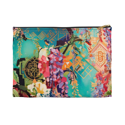 Golden Wisteria Symphony Accessory Pouch – Klimt Inspired Floral Art Design
