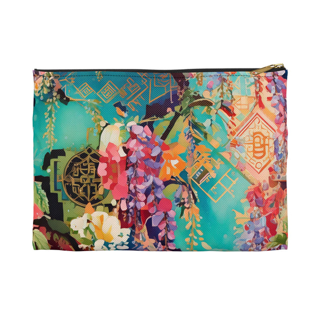 Golden Wisteria Symphony Accessory Pouch – Klimt Inspired Floral Art Design