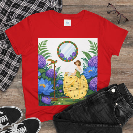 🦜🪷 The Parrot Garden Reflection Cotton Tee – Art Deco Fashion Whimsy