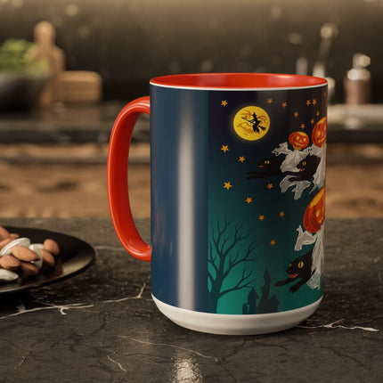 🐈‍⬛🎃 The Flying Black Cats Of Halloween Colorful Mug – Whimsical Storybook Charm