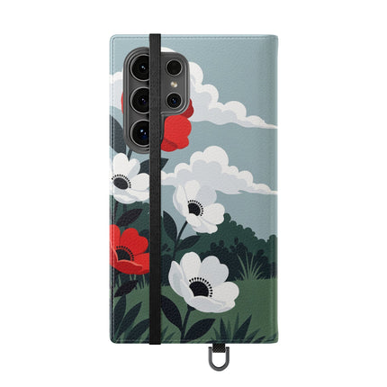🌺🎩 The Ladies Of The Scarlet Garden Flip Case – Art Deco Floral Adventure