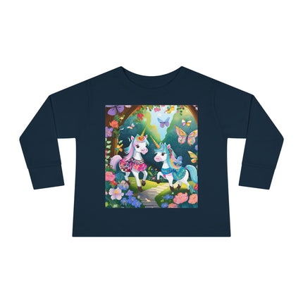 Baby Unicorns and Fluttering Butterflies Toddler Long Sleeve Tee