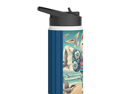 Geisha Kitten by the Seaside Stainless Steel Water Bottle, Standard Lid