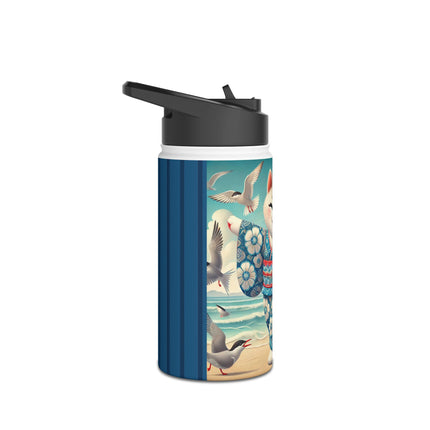 Geisha Kitten by the Seaside Stainless Steel Water Bottle, Standard Lid