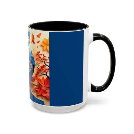 Blue Jay at an Autumn Tea Ceremony Colorful Mugs (11oz, 15oz)