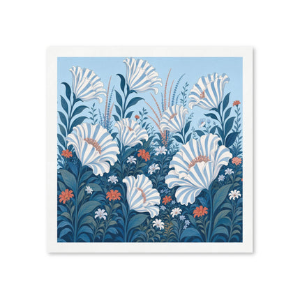 🤍💙 The Ivory Trumpet Blossom Garden Napkins – Elegant Botanical Floral Art