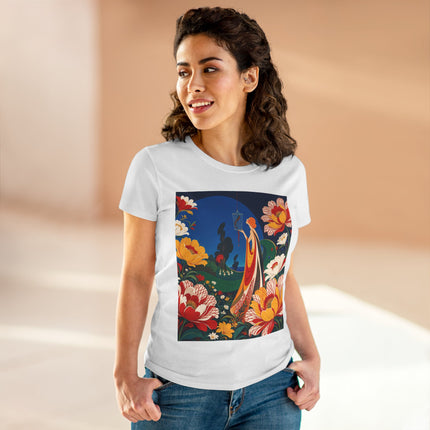 🌺🐦 The Enchanted Birdcage Garden Cotton Tee – Art Deco Floral Fantasy