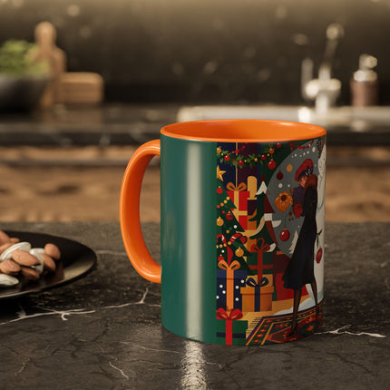 ☃️🎄 The Snowman's Christmas Companion Colorful Mug – Art Deco Holiday Fantasy