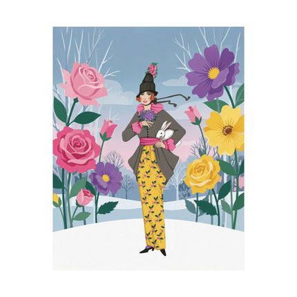 🌸🐇 The Lady Of The Winter Rabbit Garden Matte Vertical Poster – Art Deco Floral Fashion