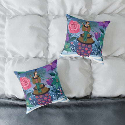 🌹❄️ The Holly Rose Of Winter Square Pillow – Art Deco Christmas Garden