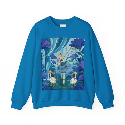 🪶🌺 The Pelican Garden Dance Crewneck Sweatshirt – Art Deco Botanical Whimsy