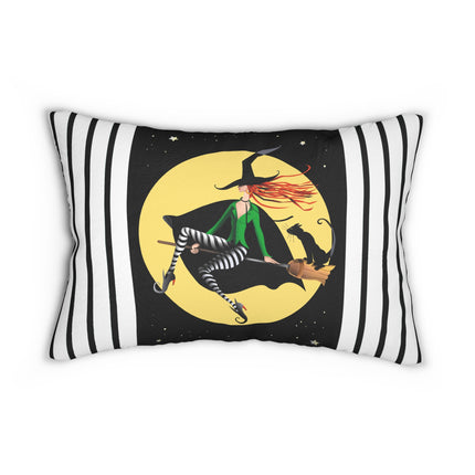A Witch’s Moonlit Flight Spun Polyester Lumbar Pillow