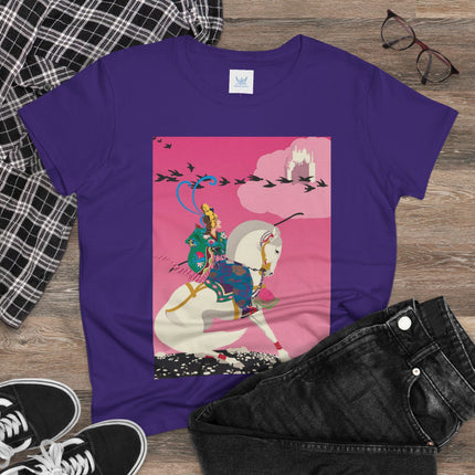 Samurai Princess on the White Steed Women's Midweight Cotton Tee – Epic Fantasy & Mythic Beauty