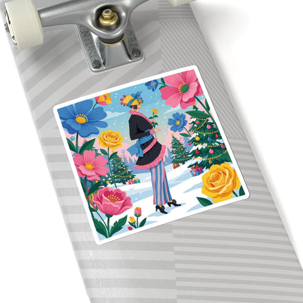 🌹🎄 The Golden Rose Of Winter Kiss-Cut Sticker – Art Deco Holiday Fantasy