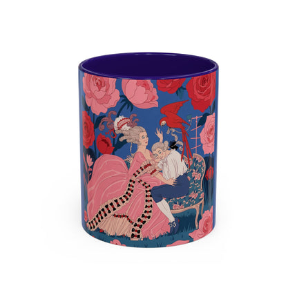 The Lady And The Scarlet Macaw Colorful Mugs – Art Deco Floral Elegance