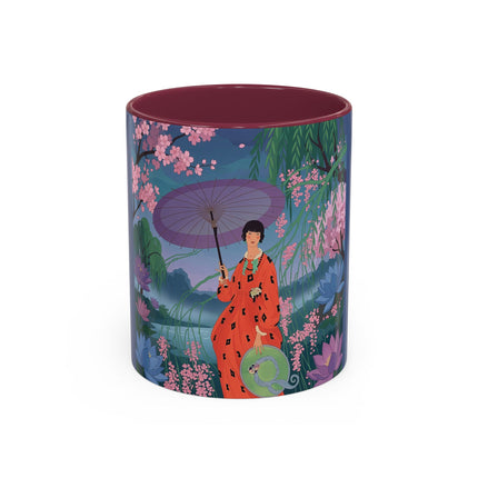 The Lady Of The Cherry Blossoms Colorful Mugs – Art Deco Spring Elegance