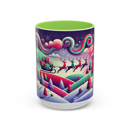 Festive Reindeer Flight Colorful Mugs (11oz, 15oz)