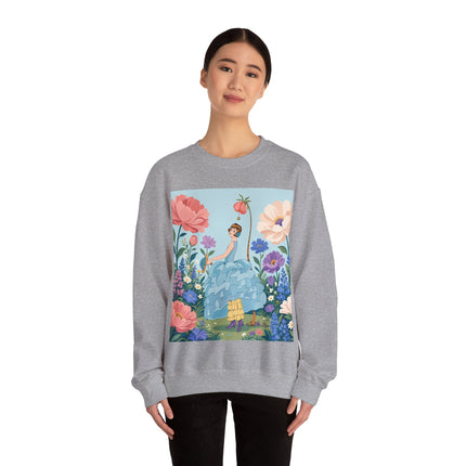 🌸🩵 The Blue Ruffle Garden Crewneck Sweatshirt – Art Deco Floral Whimsy
