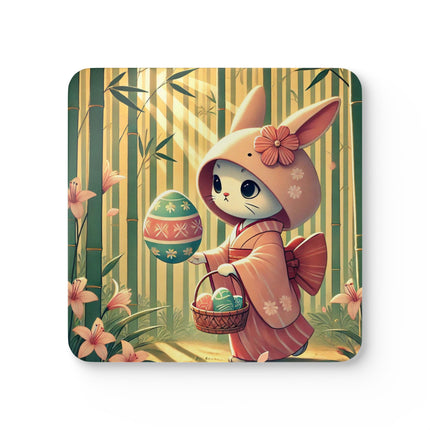 Geisha Kitten’s Easter Corkwood Coaster Set