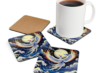 Majestic White Crane Corkwood Coaster Set