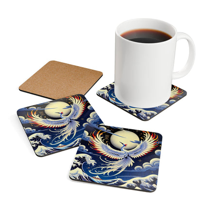 Majestic White Crane Corkwood Coaster Set