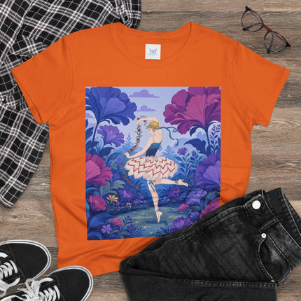 🌸🩰 The Enchanted Garden Ballet Cotton Tee – Art Deco Floral Whimsy