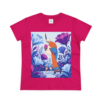 🦌🌺 The Enchanted Garden Companion Cotton Tee – Art Deco Floral Whimsy