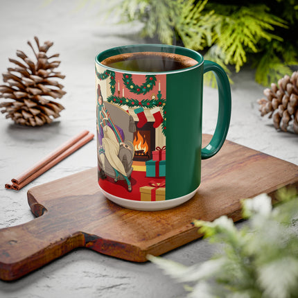 🖤🔥 The Lady Of The Christmas Hearth Colorful Mug – Art Deco Holiday Elegance