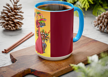 Elegant Holiday Woman with Gifts Colorful Mugs (11oz, 15oz)