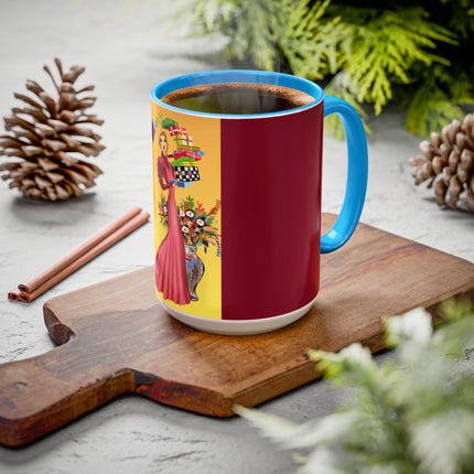 Elegant Holiday Woman with Gifts Colorful Mugs (11oz, 15oz)