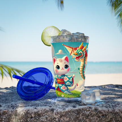 Geisha Kitten and the Dragon Kite Sunsplash Tumbler with Straw, 16oz
