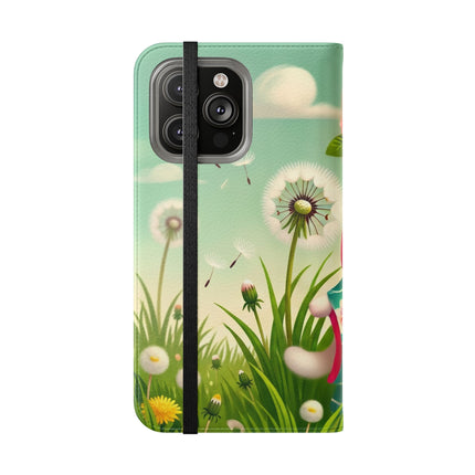 🌾🌼 Geisha Kitten and the Dandelion Wish Flip Case – Gentle Wishes & Quiet Wonder
