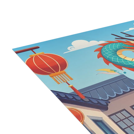 🐉🏮 The Dragon Rickshaw Parade Greeting Card – Whimsical Animal Adventure