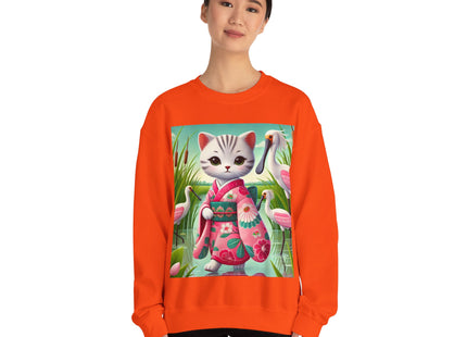 Geisha Kitten Strolls Among the Spoonbills  Unisex Heavy Blend™ Crewneck Sweatshirt