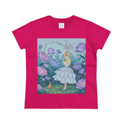 🌸🐇 The Secret Blossom Garden Cotton Tee – Art Deco Spring Whimsy