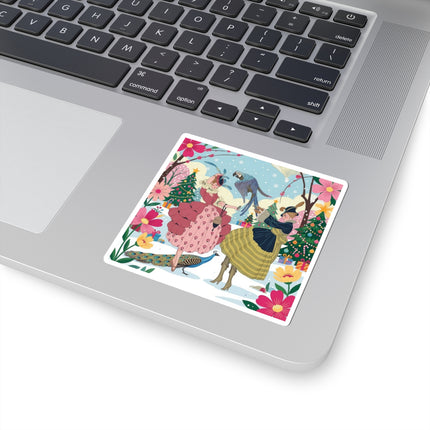 🦜🎄 The Christmas Parrot Promenade Kiss-Cut Sticker – Art Deco Holiday Fantasy