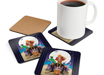 Moonlit Pirate Halloween Corkwood Coaster Set