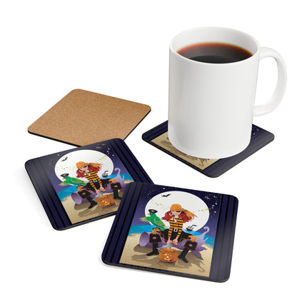 Moonlit Pirate Halloween Corkwood Coaster Set