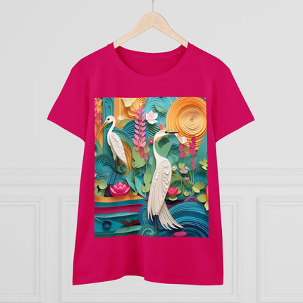 Elegant Egret Oasis Women's Midweight Cotton Tee